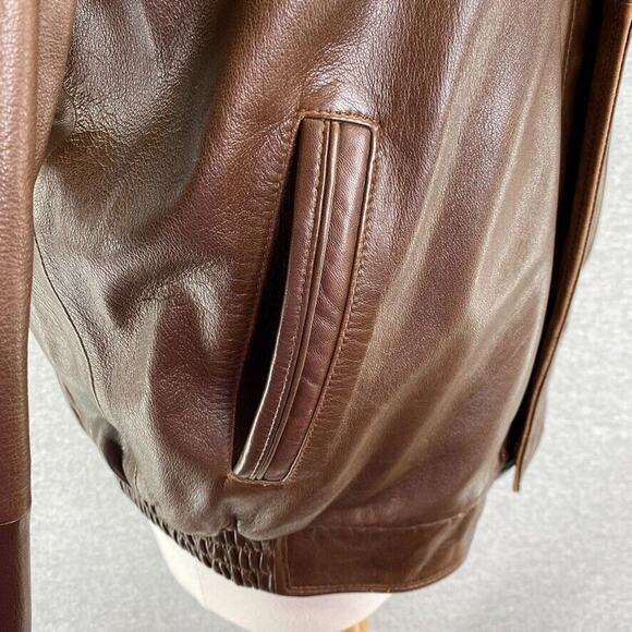 Cremieux Lambskin Jacket Mens Large Brown Bomber Flight Zip Bib Double Collar - Picture 11 of 16